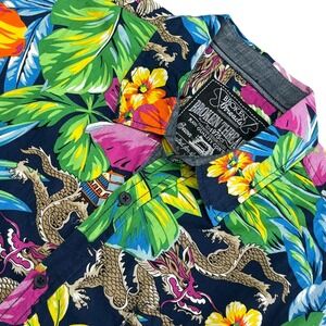 Broken Threads Hawaiian Shirt‎ Mens XL Multicolor Dragon Short Sleeve Floral